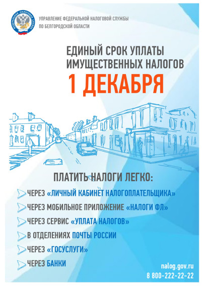 Уплатить имущественные налоги нужно не позднее 1 декабря. Уплатить имущественные налоги нужно не позднее 1 декабря.